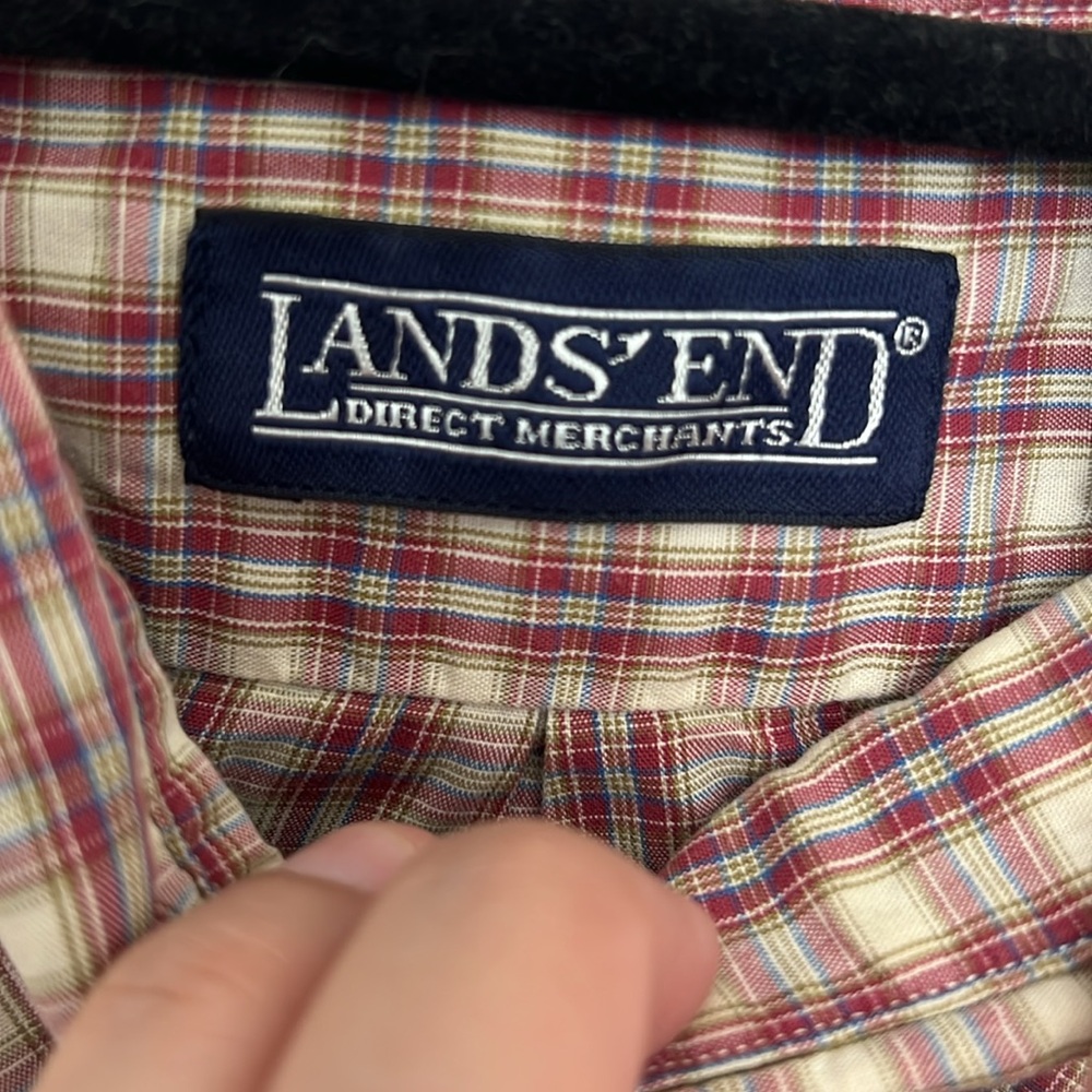 Land’s End brown plaid short sleeve button down size regular/standard 17-34 - Picture 3 of 4